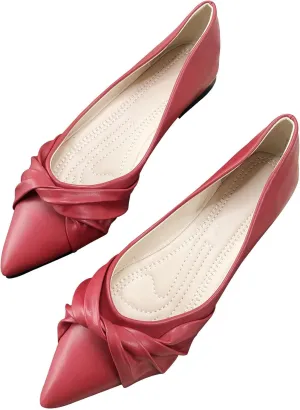 WENJIAZHIZHI Womens Ruched Bow Ballet Flats Comfortable Pointed Toe Slip On Walking Loafers Dress Shoes for Women Dressy Casual