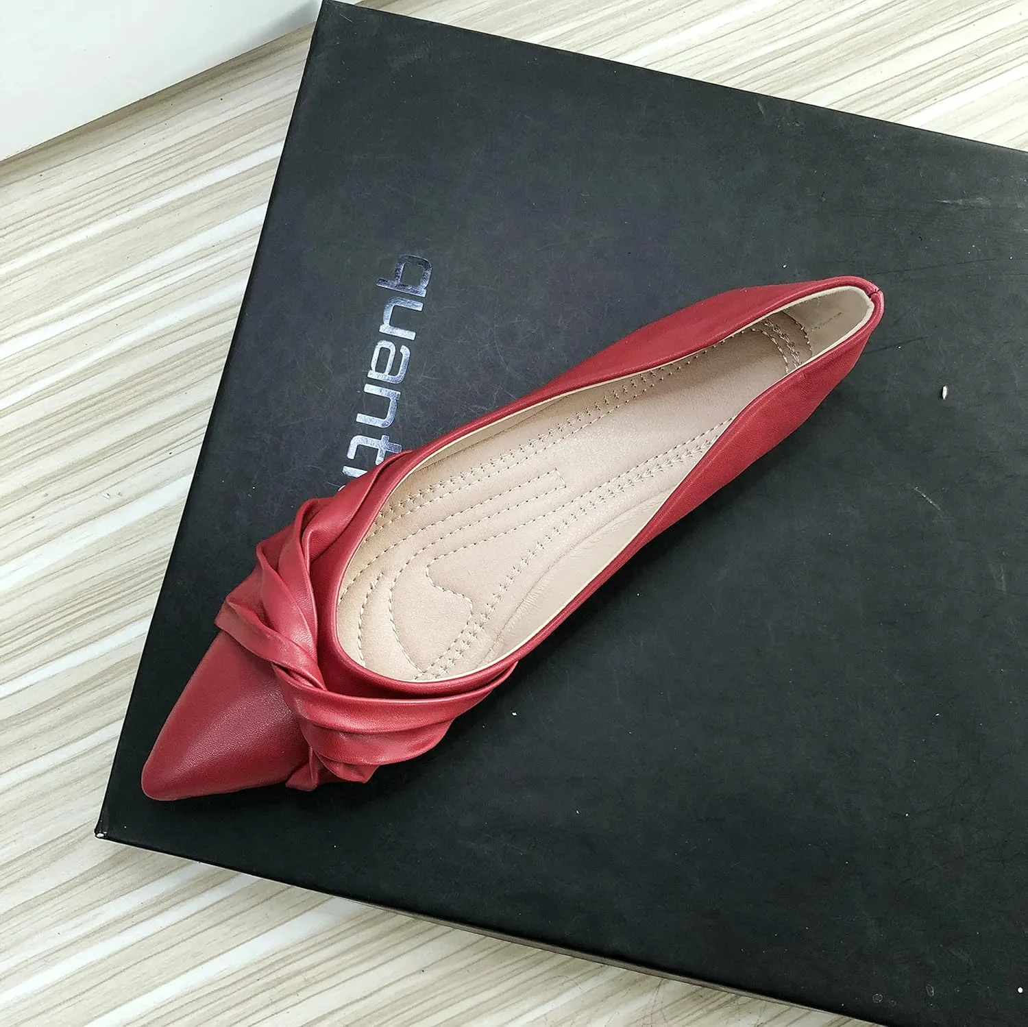 WENJIAZHIZHI Womens Ruched Bow Ballet Flats Comfortable Pointed Toe Slip On Walking Loafers Dress Shoes for Women Dressy Casual