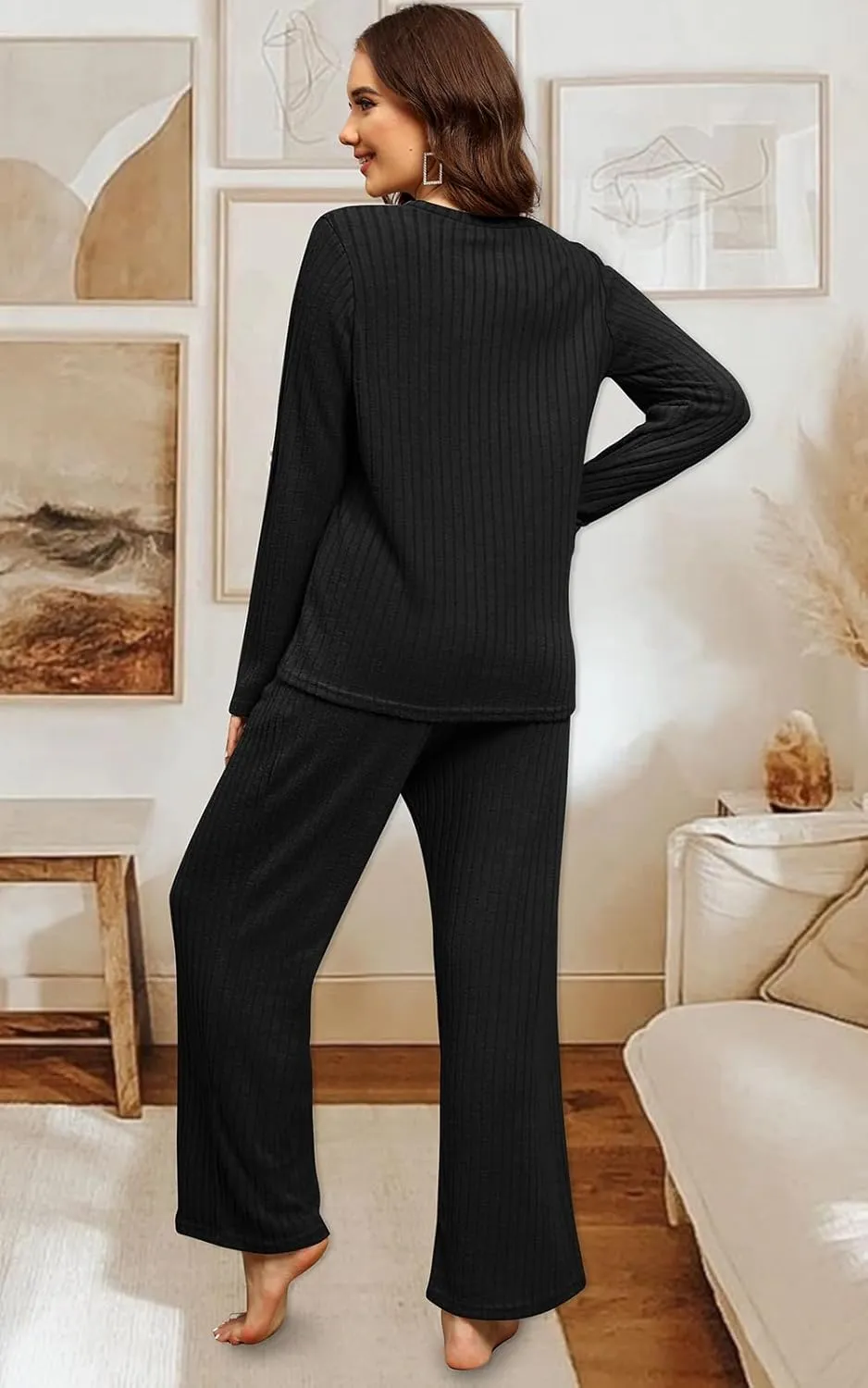 WIHOLL Womens Two Piece Outfits Lounge Sets Cozy Sweater Loungewear with Pockets