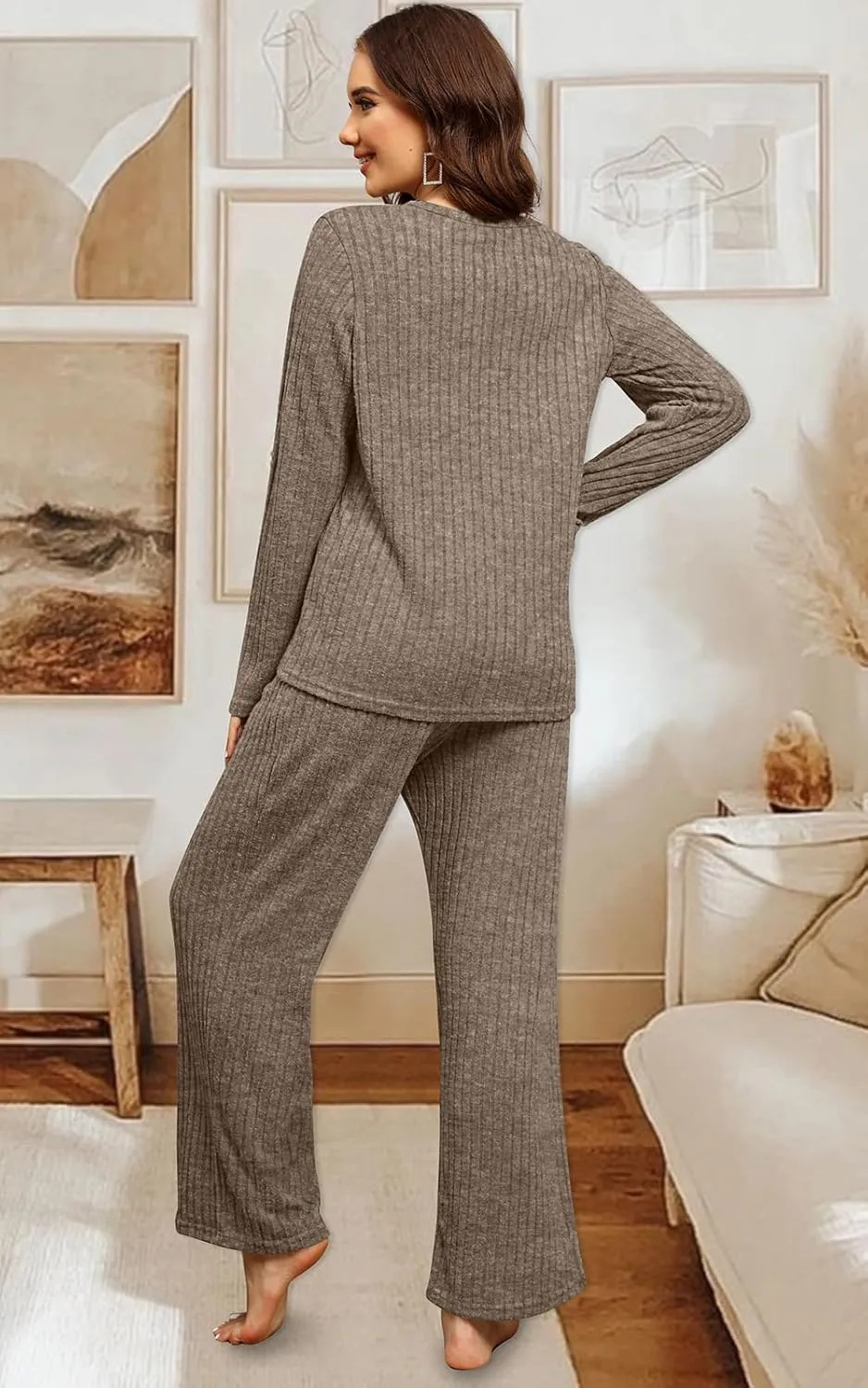 WIHOLL Womens Two Piece Outfits Lounge Sets Cozy Sweater Loungewear with Pockets
