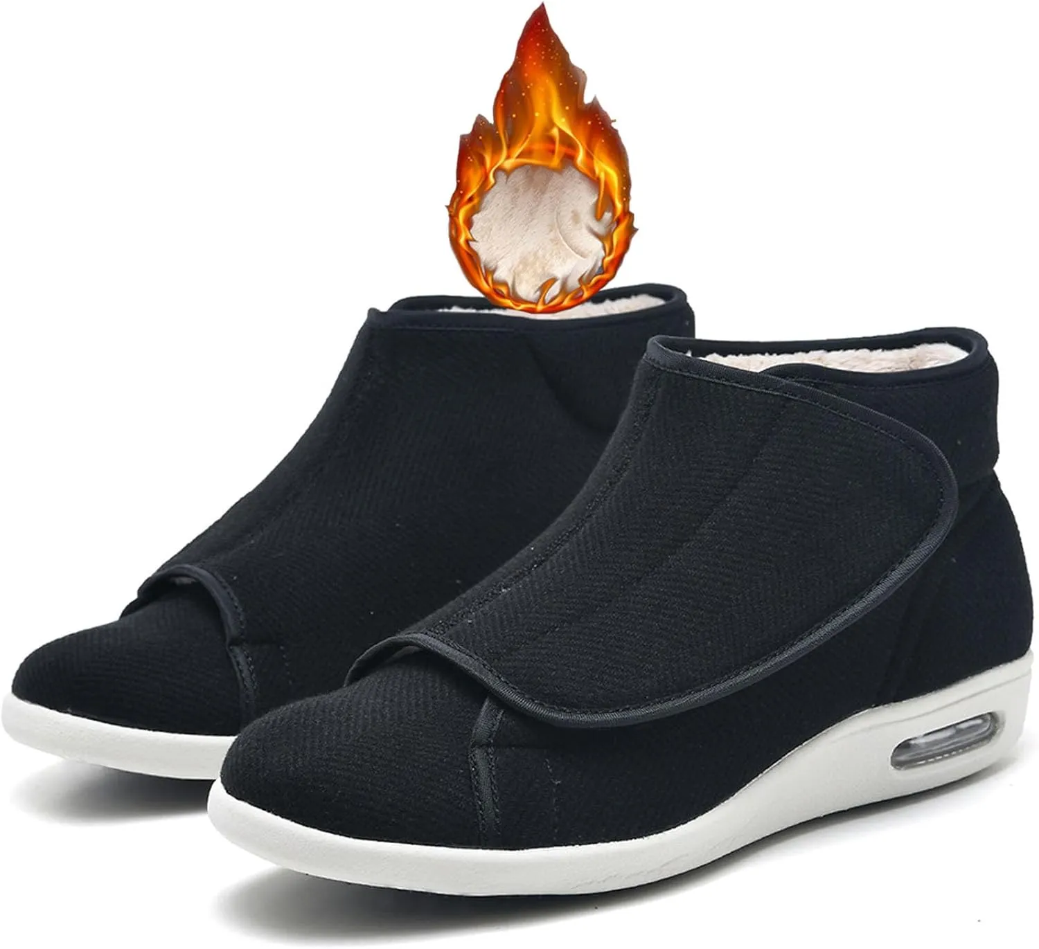 Winter Men Women Diabetic Shoes Wide Width Warm Boots Lightweight Swollen Feet Shoes Adjustable Closure Wool Lining Walking Shoes Slipper for Elderly