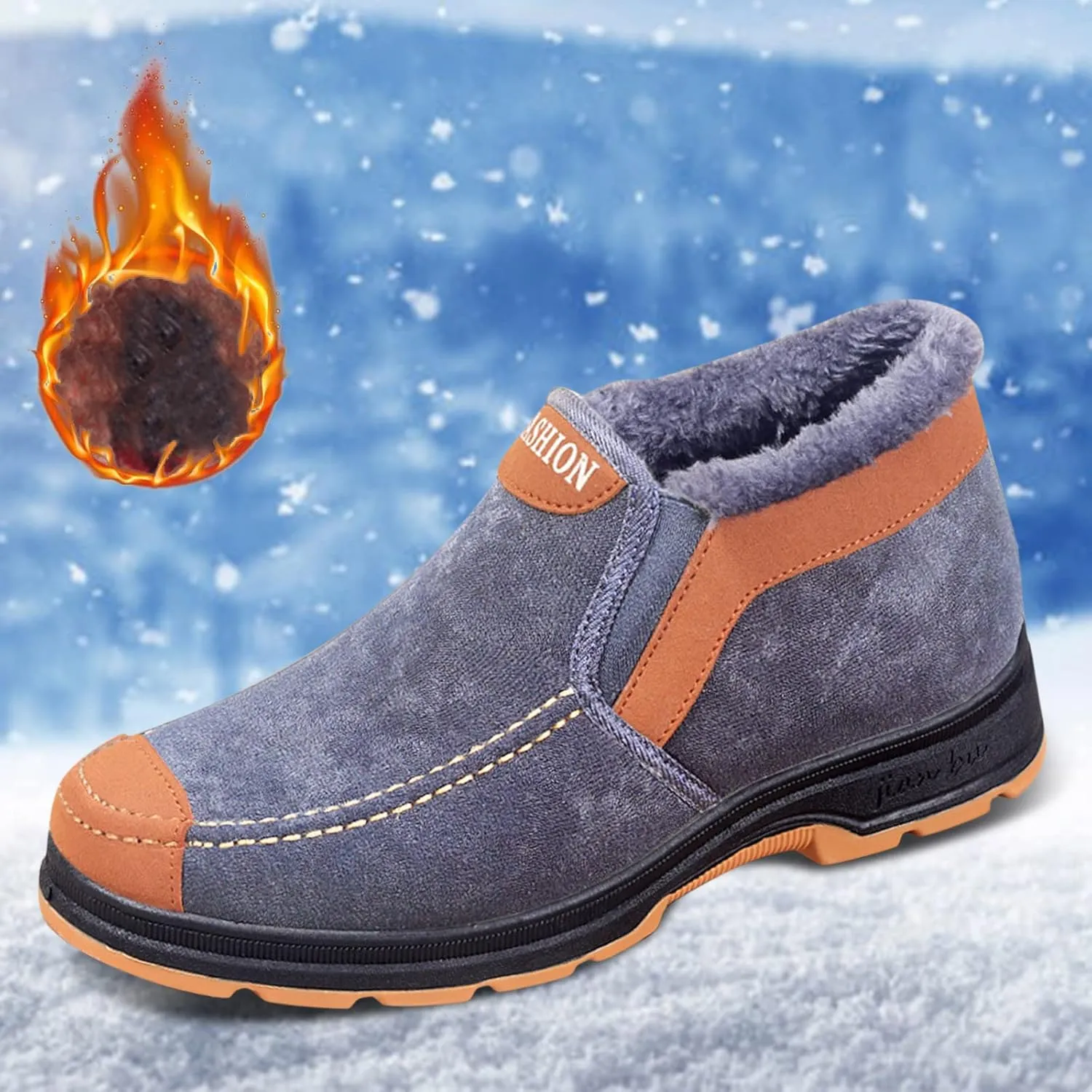 Winter Shoes for Men Fur Warm Non-Slip Outdoor Casual Lined Booties Slip on Winter Boots Snow Shoes for Men