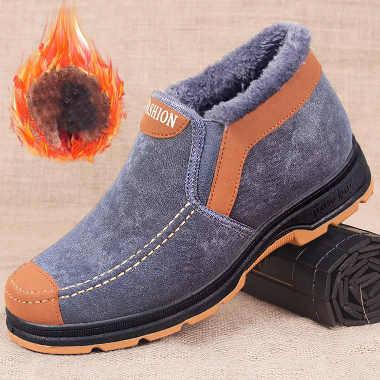 Winter Shoes for Men Fur Warm Non-Slip Outdoor Casual Lined Booties Slip on Winter Boots Snow Shoes for Men