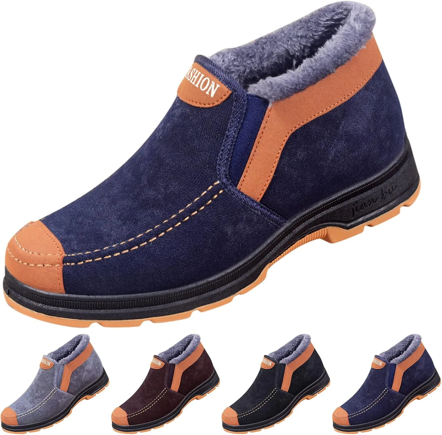 Winter Shoes for Men Fur Warm Non-Slip Outdoor Casual Lined Booties Slip on Winter Boots Snow Shoes for Men
