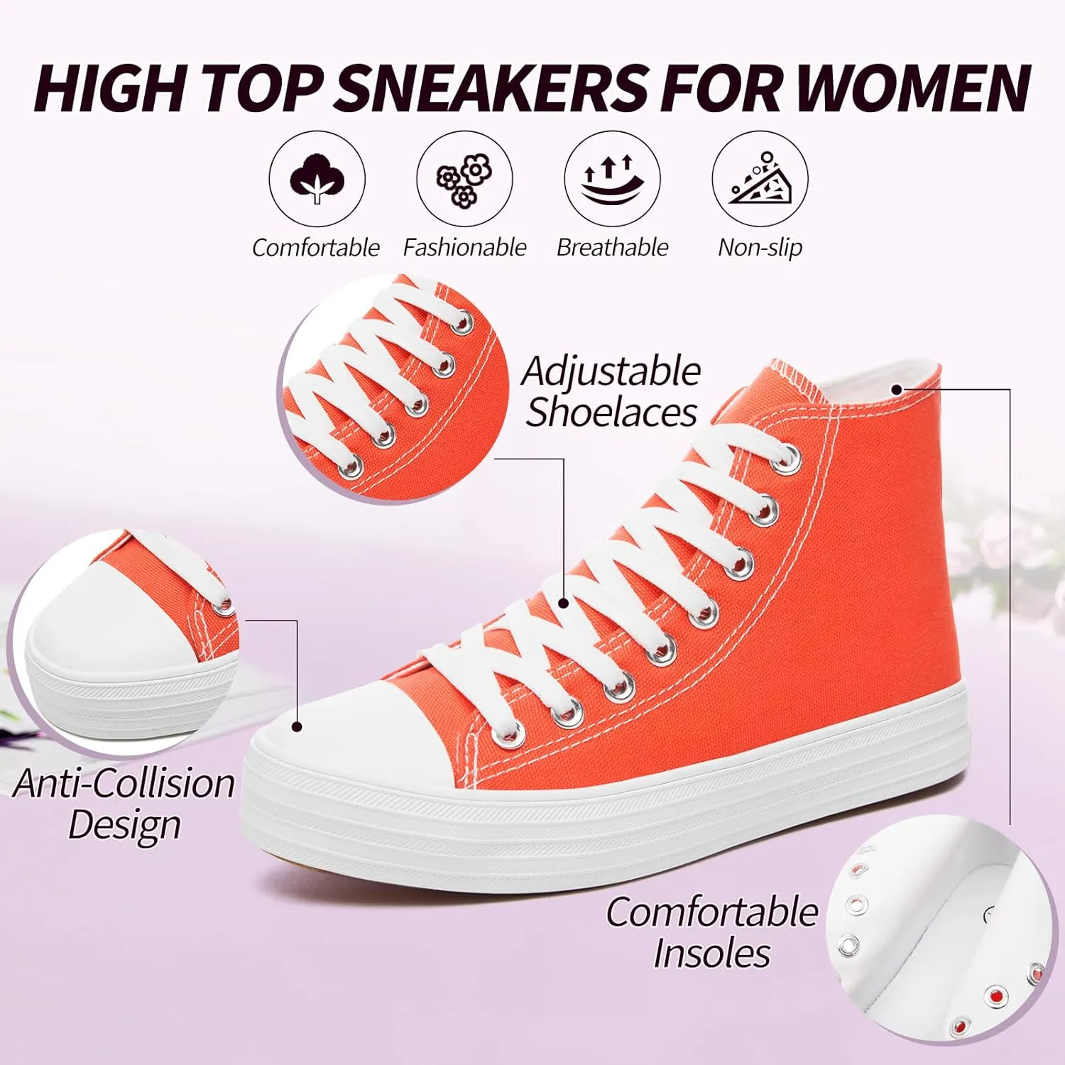 Witwatia Womens Classic High Top Canvas Shoes Fashion White Tennis Shoes Lace Up Casual Walking Sneakers for Women
