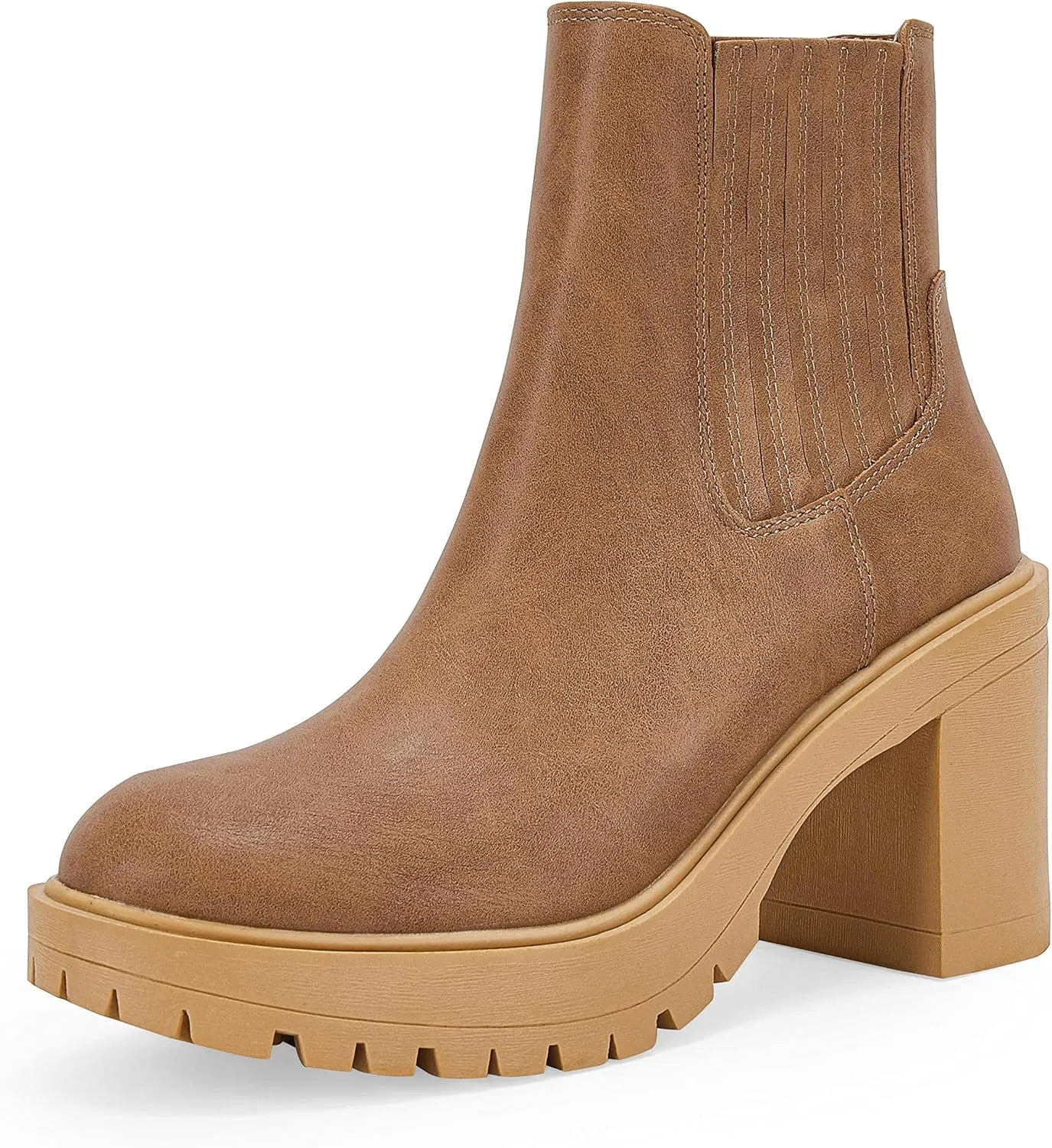 Womems Platform Lug Sole Ankle Boots Chunky Block Heel Seam Booties Combat Cozy Round Toe Chelsea Shoes