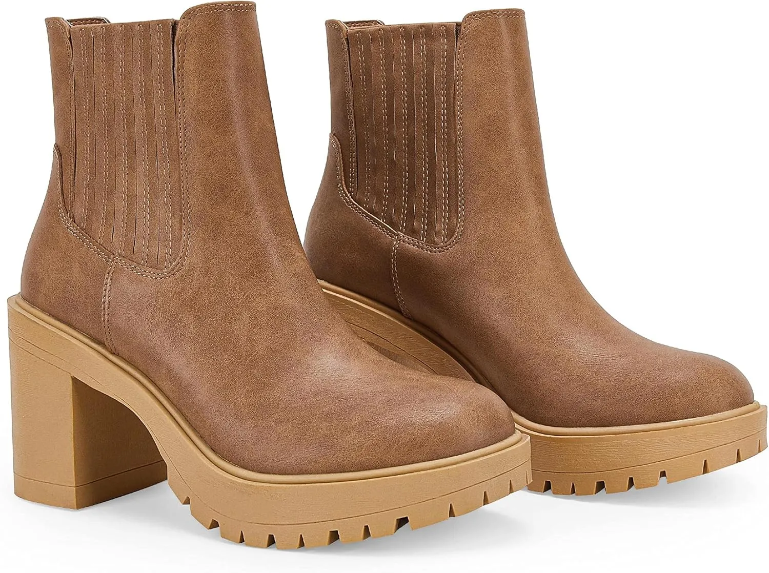 Womems Platform Lug Sole Ankle Boots Chunky Block Heel Seam Booties Combat Cozy Round Toe Chelsea Shoes