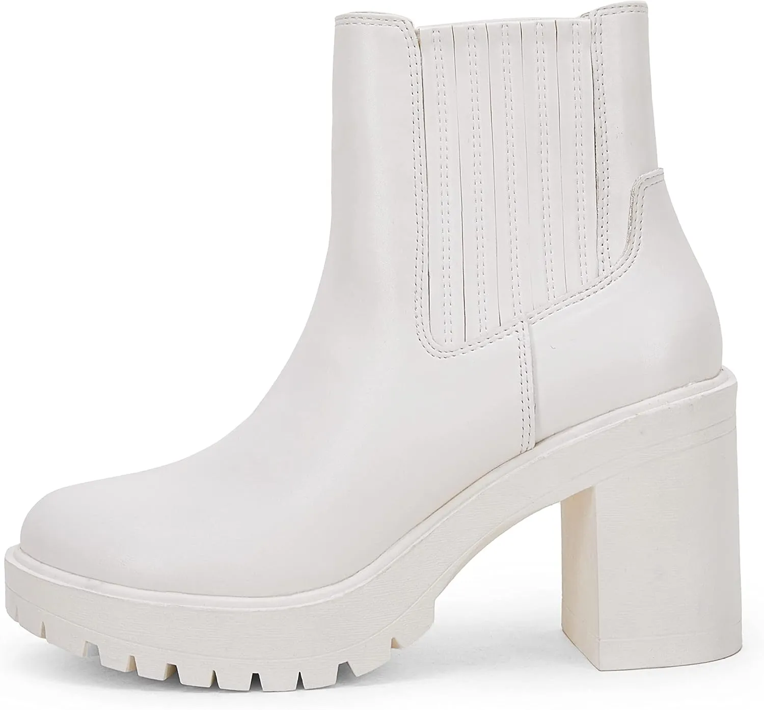 Womems Platform Lug Sole Ankle Boots Chunky Block Heel Seam Booties Combat Cozy Round Toe Chelsea Shoes