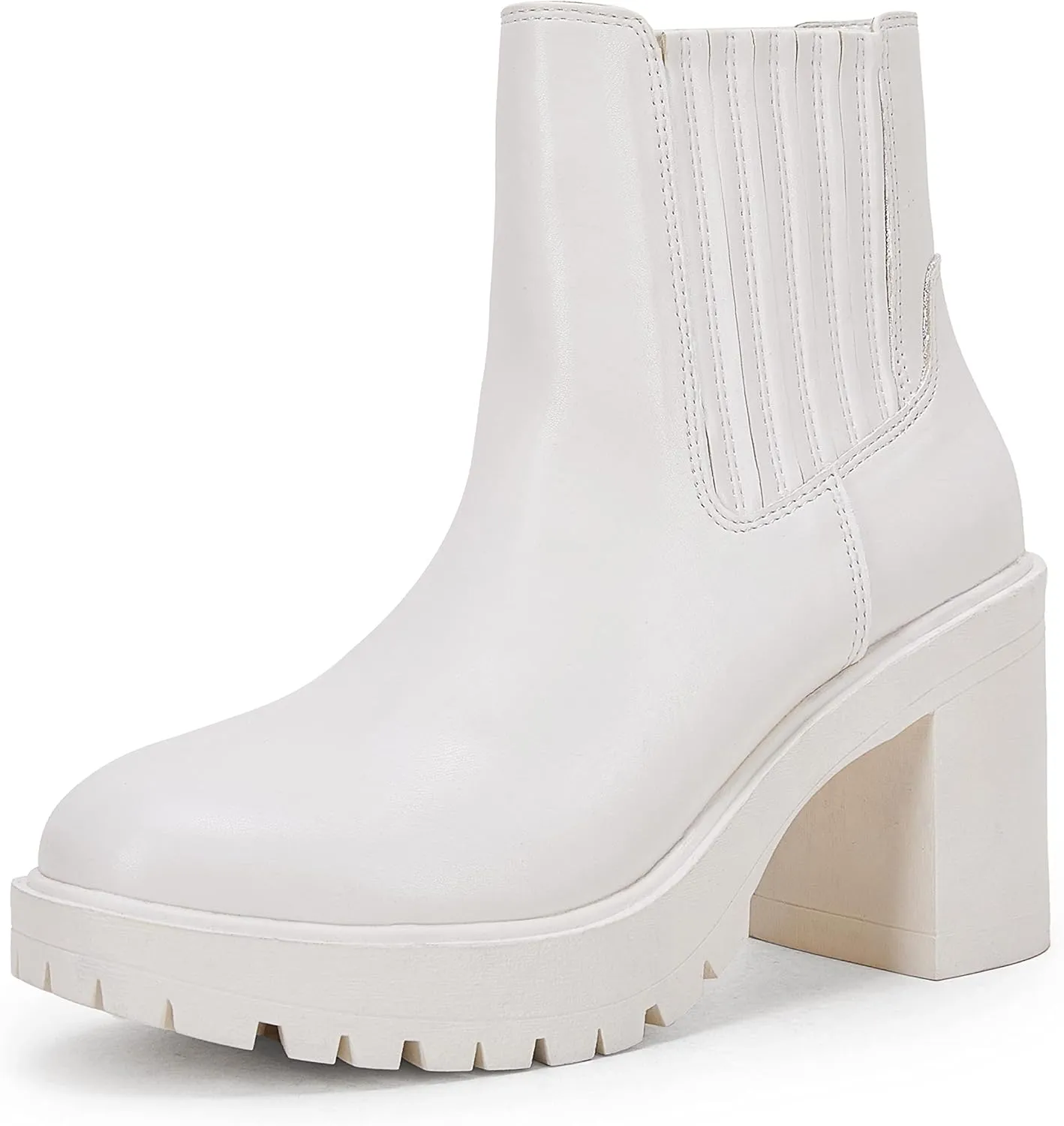 Womems Platform Lug Sole Ankle Boots Chunky Block Heel Seam Booties Combat Cozy Round Toe Chelsea Shoes