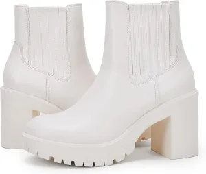Womems Platform Lug Sole Ankle Boots Chunky Block Heel Seam Booties Combat Cozy Round Toe Chelsea Shoes
