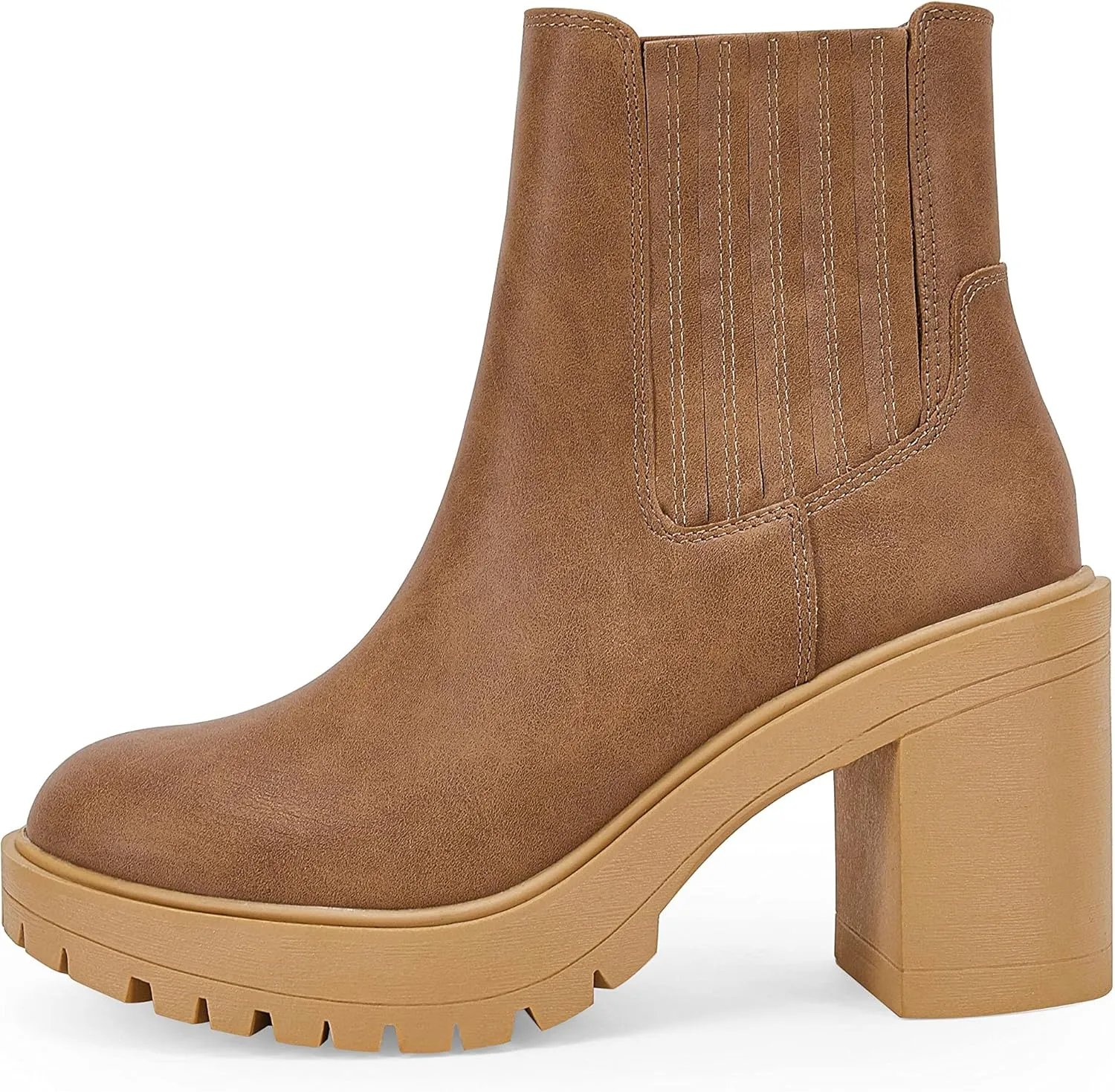 Womems Platform Lug Sole Ankle Boots Chunky Block Heel Seam Booties Combat Cozy Round Toe Chelsea Shoes