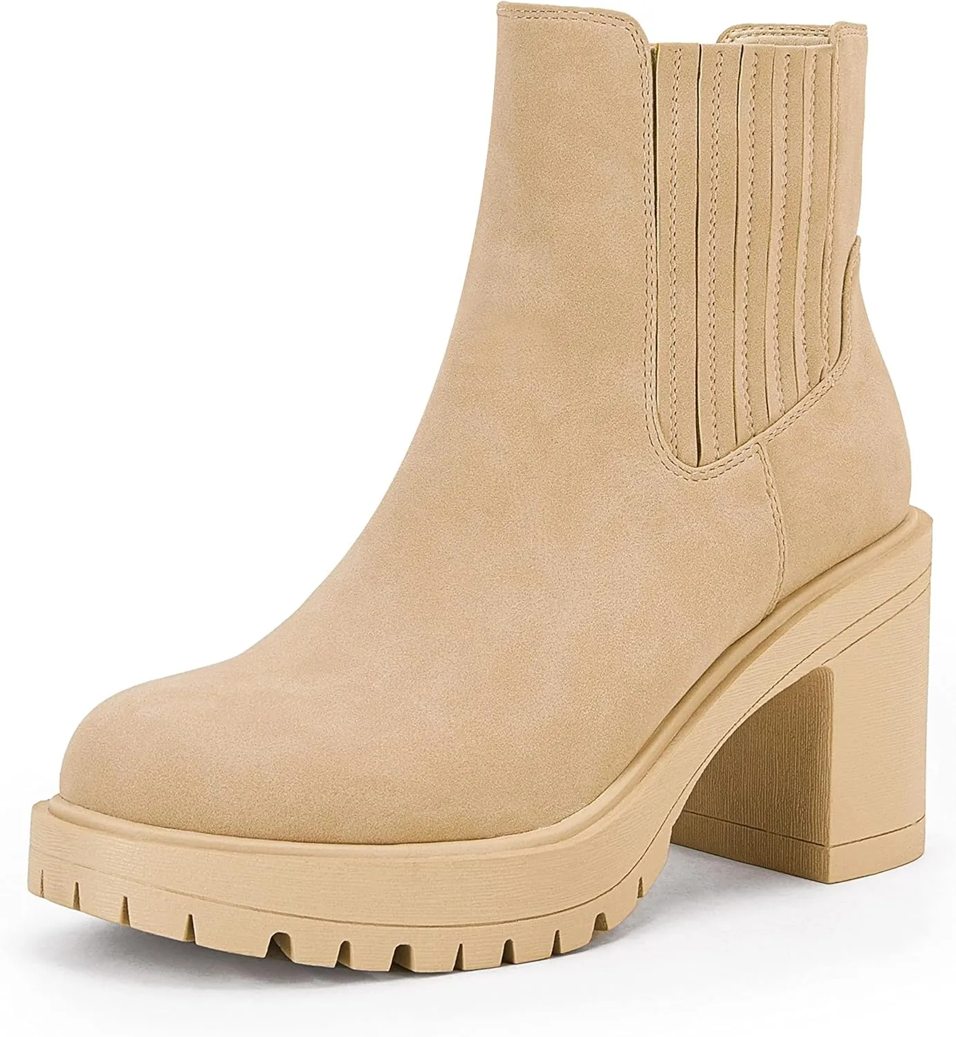 Womems Platform Lug Sole Ankle Boots Chunky Block Heel Seam Booties Combat Cozy Round Toe Chelsea Shoes