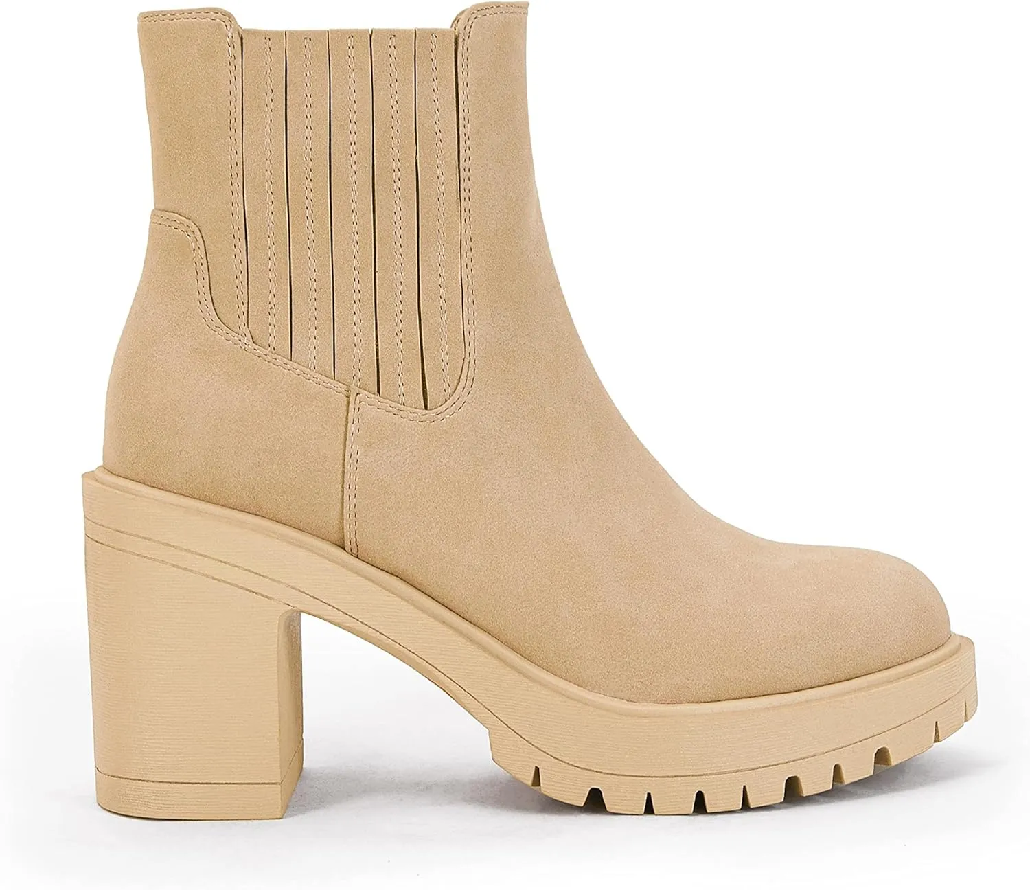 Womems Platform Lug Sole Ankle Boots Chunky Block Heel Seam Booties Combat Cozy Round Toe Chelsea Shoes