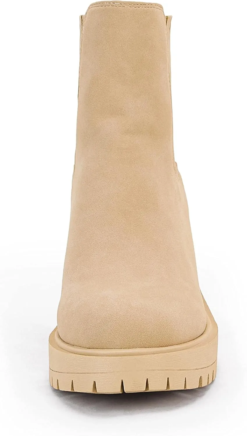 Womems Platform Lug Sole Ankle Boots Chunky Block Heel Seam Booties Combat Cozy Round Toe Chelsea Shoes