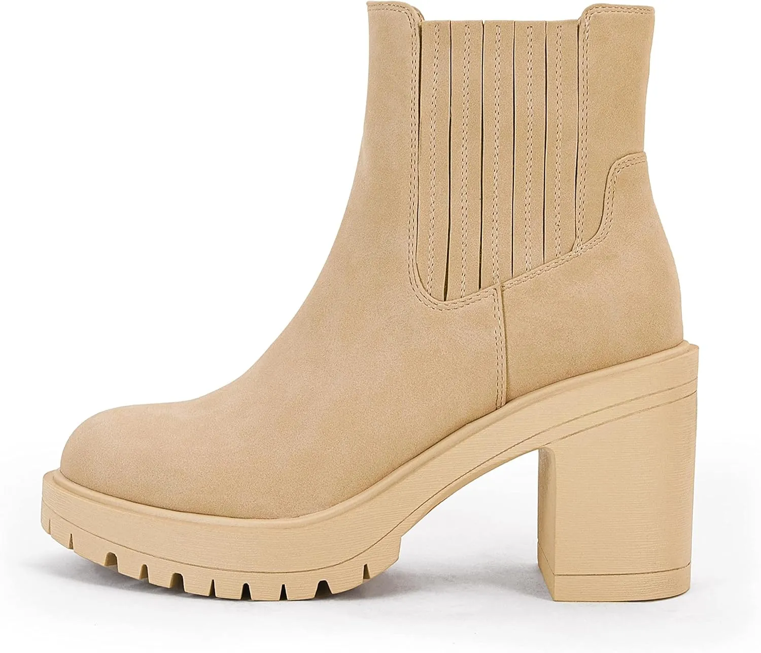 Womems Platform Lug Sole Ankle Boots Chunky Block Heel Seam Booties Combat Cozy Round Toe Chelsea Shoes