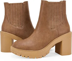 Womems Platform Lug Sole Ankle Boots Chunky Block Heel Seam Booties Combat Cozy Round Toe Chelsea Shoes