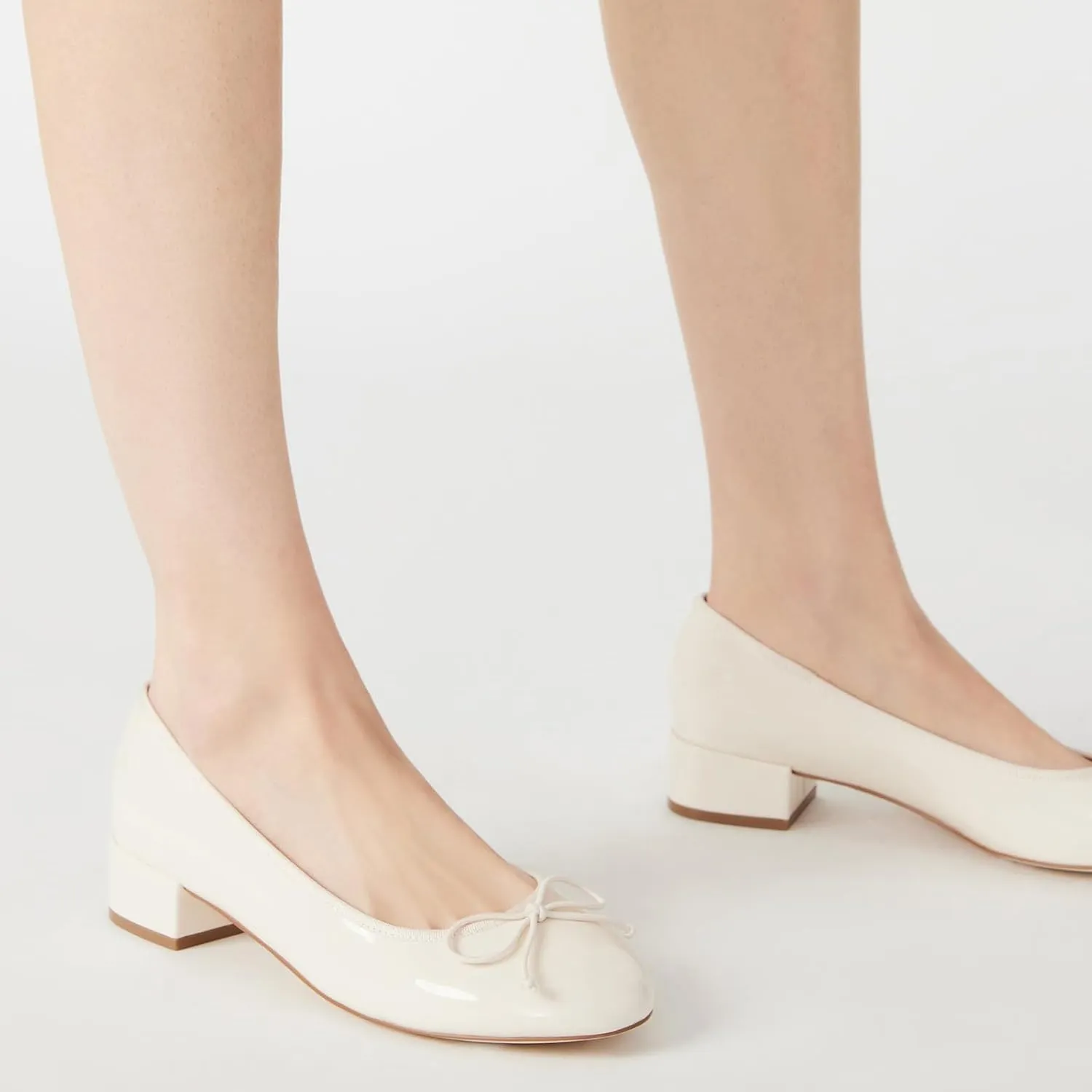 Women Ballet Pumps Round Toe Low Block Heel Slip on Ballerinas Walking Dating Party Daily Dress Shoes with Bow