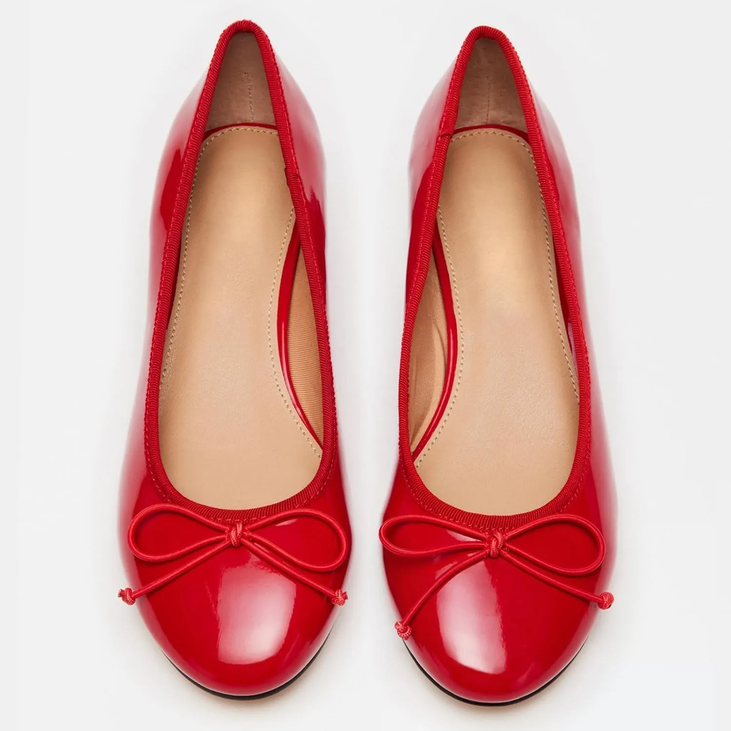 Women Ballet Pumps Round Toe Low Block Heel Slip on Ballerinas Walking Dating Party Daily Dress Shoes with Bow