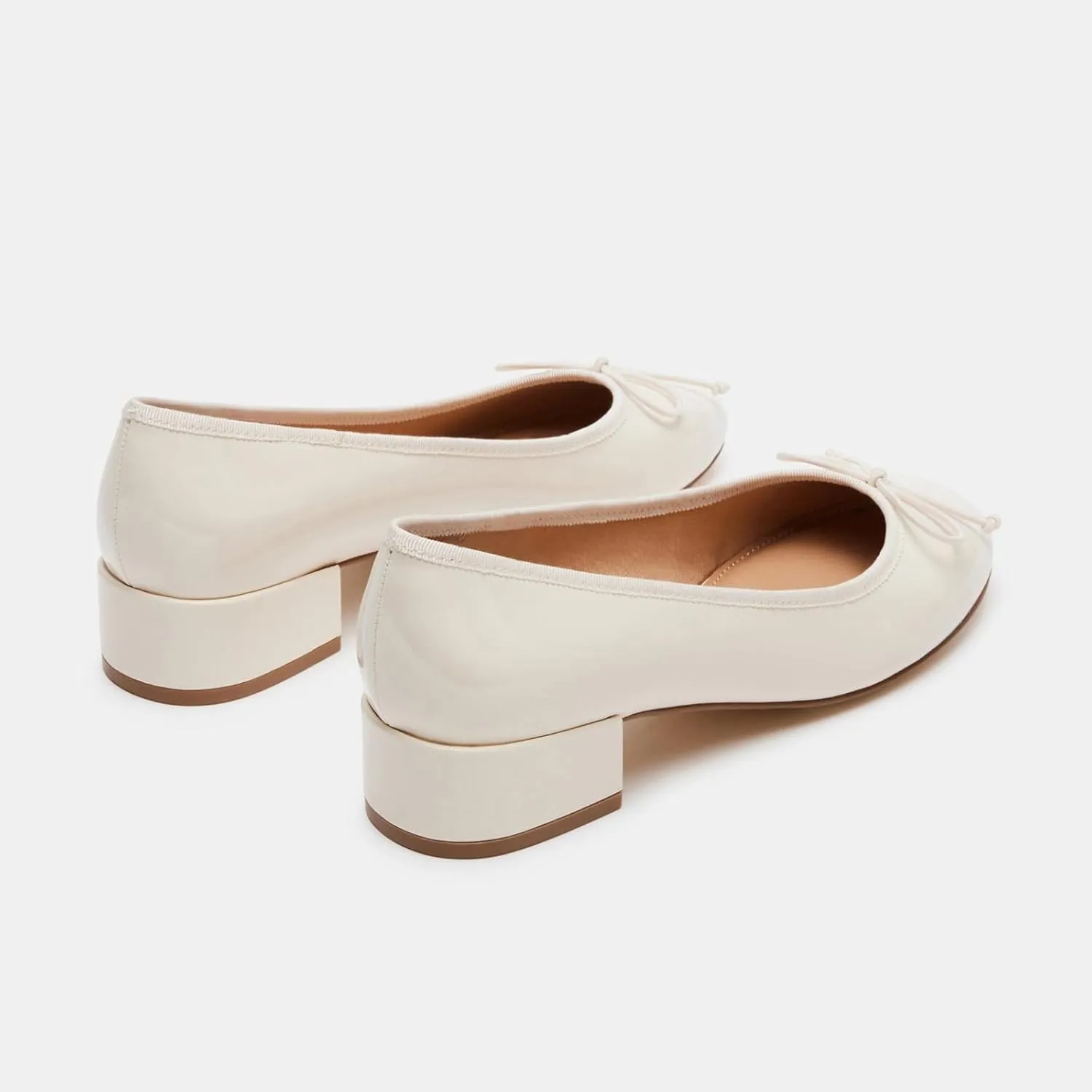 Women Ballet Pumps Round Toe Low Block Heel Slip on Ballerinas Walking Dating Party Daily Dress Shoes with Bow