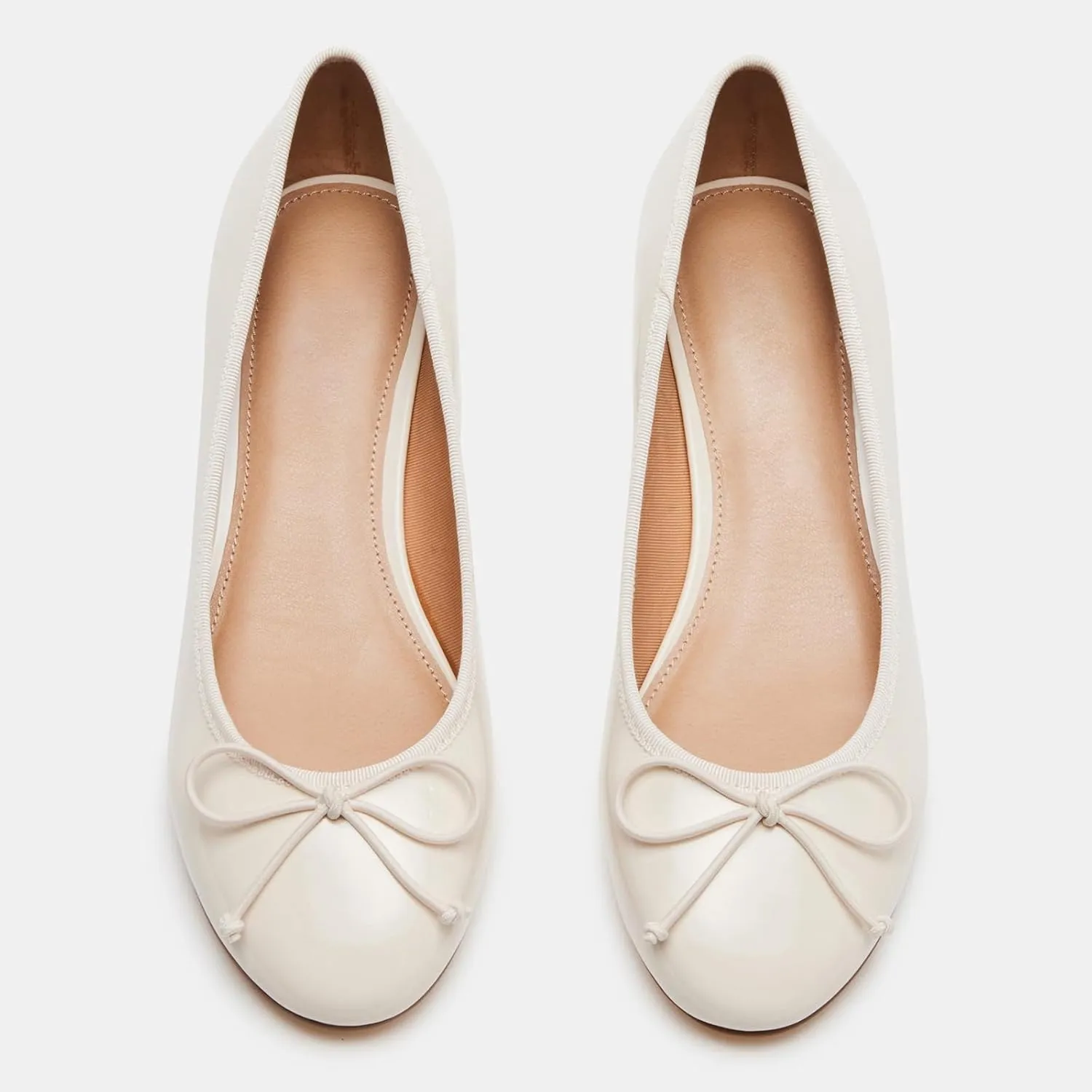Women Ballet Pumps Round Toe Low Block Heel Slip on Ballerinas Walking Dating Party Daily Dress Shoes with Bow