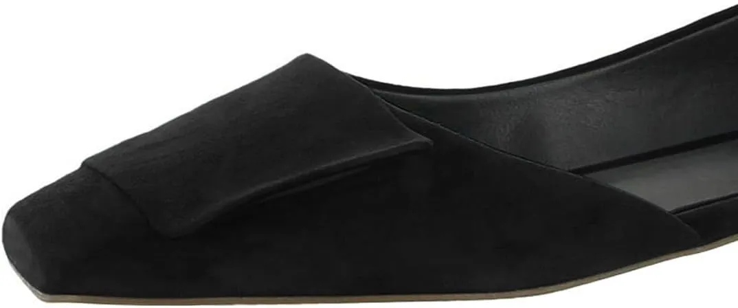 Women Fashion Pump Side Cut Ballet Flats Block Low Heeled Square Toe Slip On Shoes Working Shopping Party Size 4-16 US