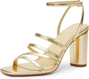 Women Heeled Sandals Square Open Toe Block High Heels Strappy Chunky Heels Ankle Strap Sandals Comfort Dress Party Prom Shoes
