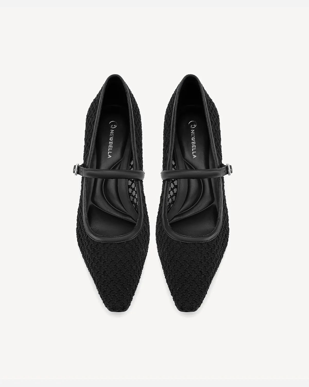 Women Mesh Ballet Flats Chunky Low Heel Buckle Strap Dressy Casual Shoes
