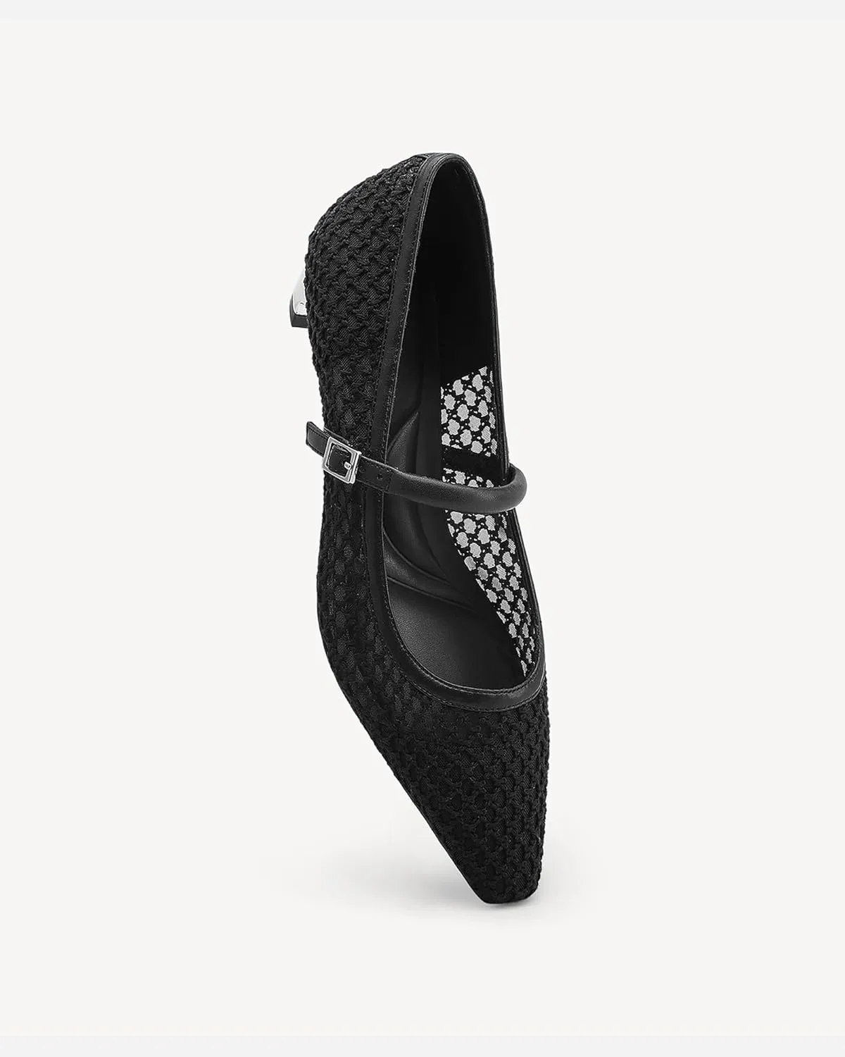 Women Mesh Ballet Flats Chunky Low Heel Buckle Strap Dressy Casual Shoes