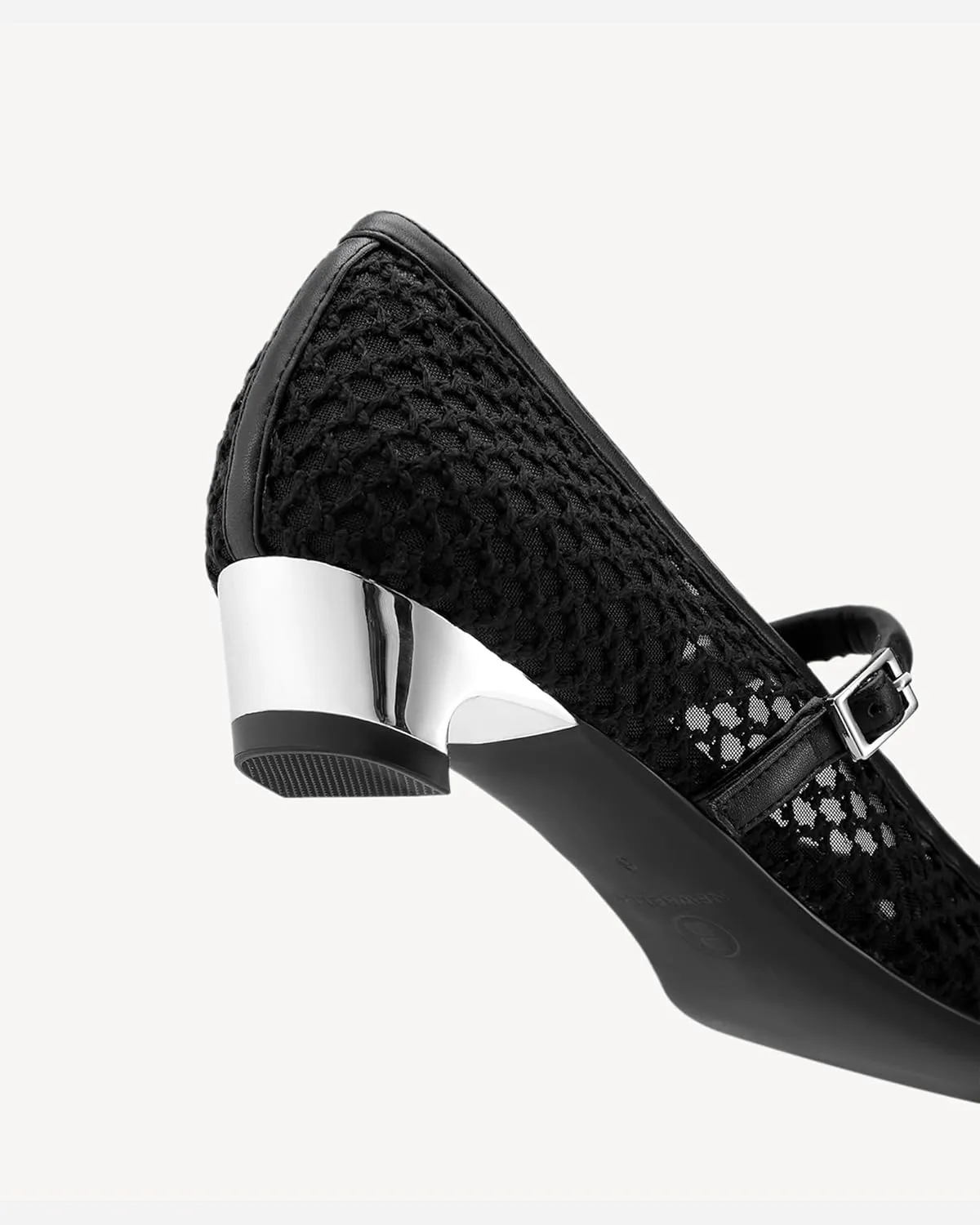 Women Mesh Ballet Flats Chunky Low Heel Buckle Strap Dressy Casual Shoes