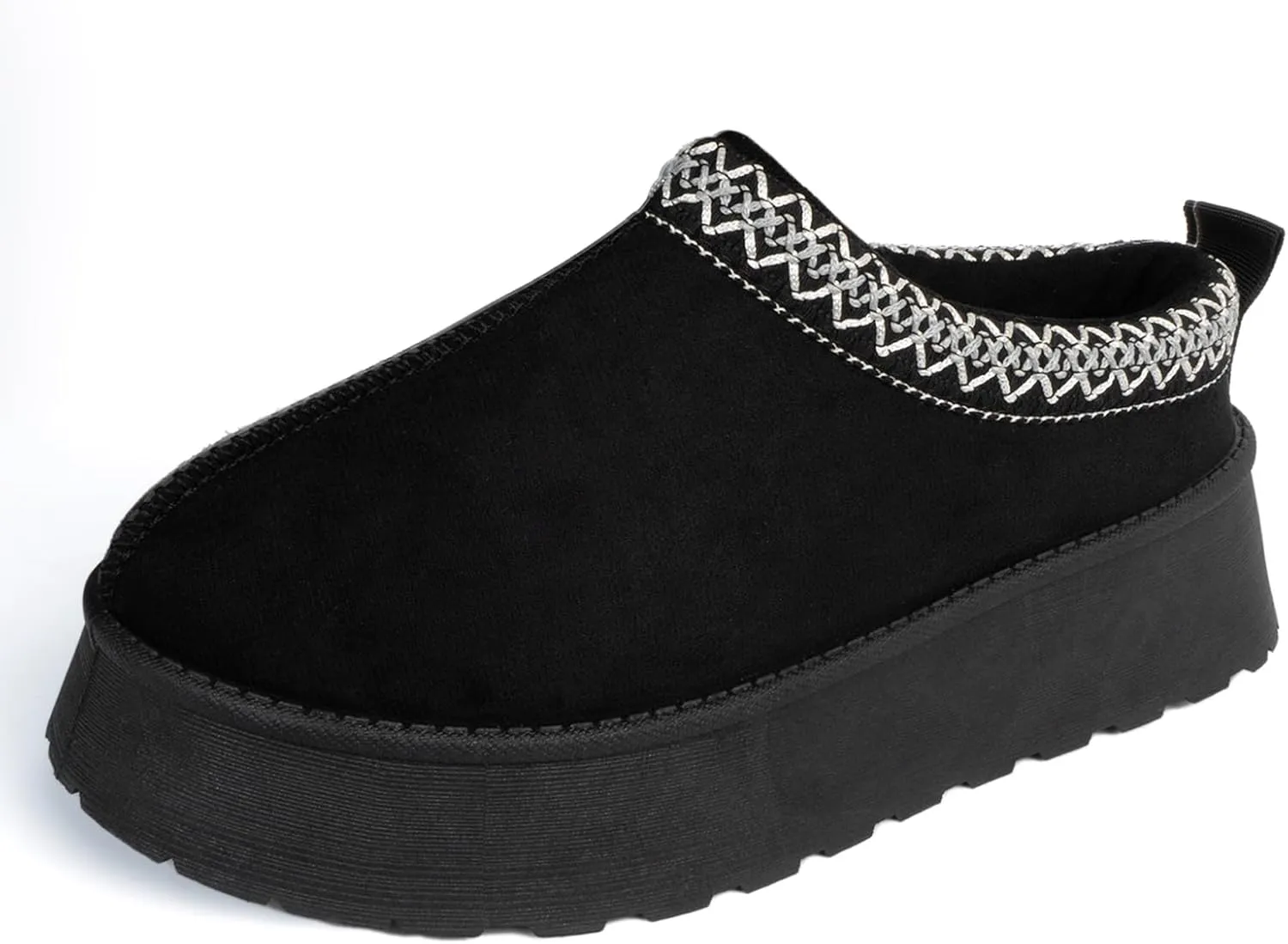 Women Platform Slippers Mini Boots Suede Leather Short Ankle Booties Fuzzy Slip on Shoes Snow Platform Slippers for Women Winter Outdoor Ethnic Style