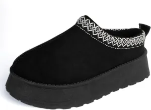 Women Platform Slippers Mini Boots Suede Leather Short Ankle Booties Fuzzy Slip on Shoes Snow Platform Slippers for Women Winter Outdoor Ethnic Style