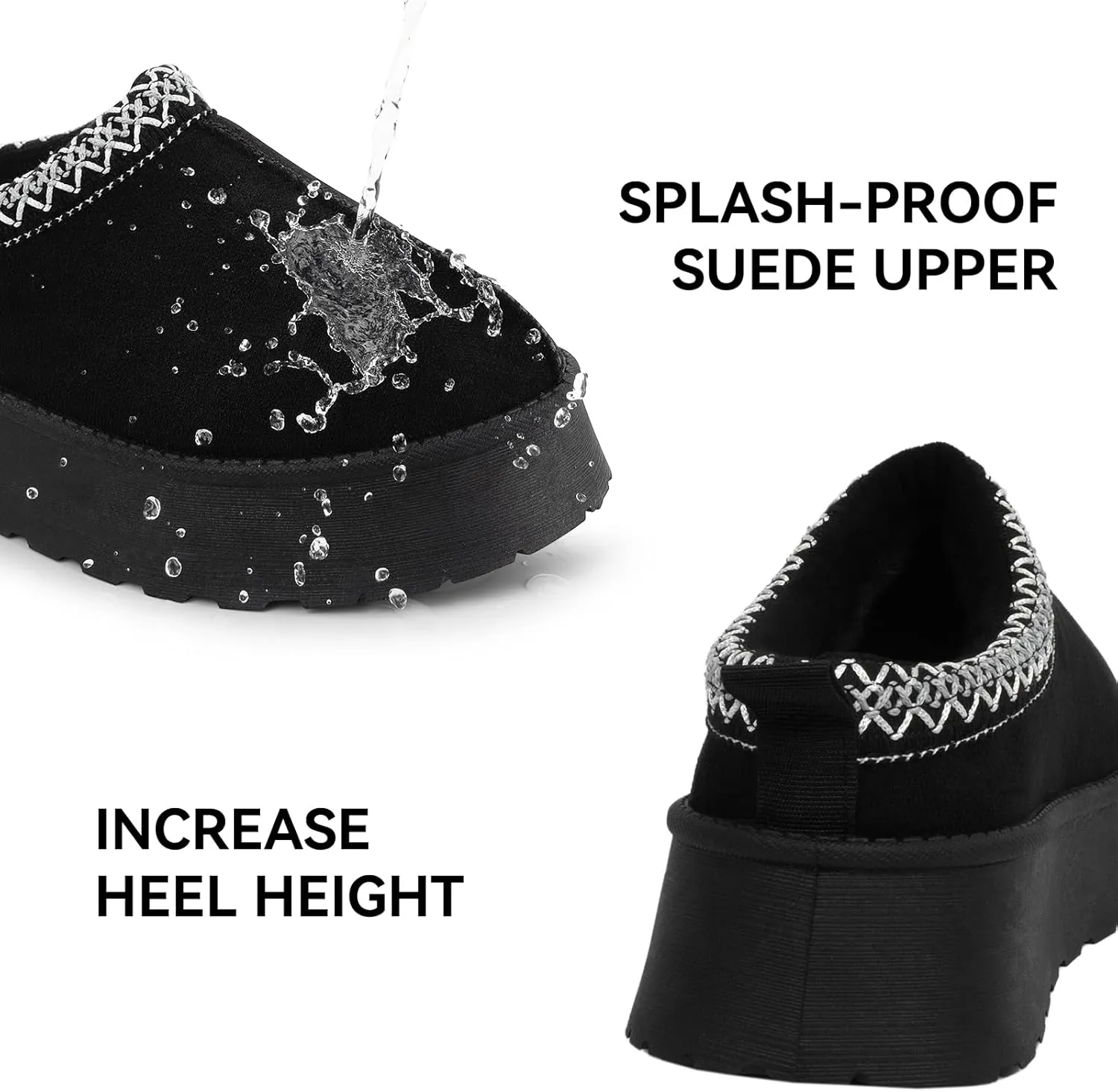 Women Platform Slippers Mini Boots Suede Leather Short Ankle Booties Fuzzy Slip on Shoes Snow Platform Slippers for Women Winter Outdoor Ethnic Style
