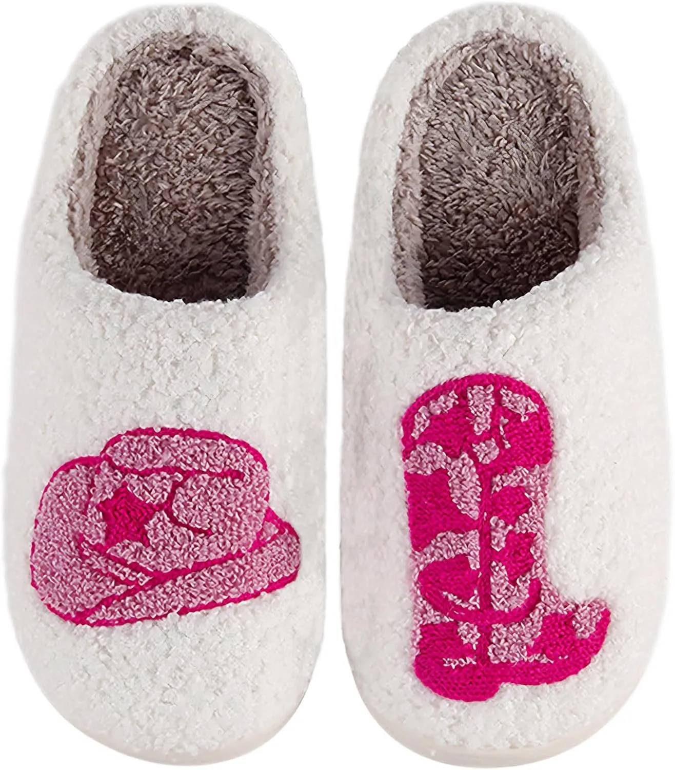 Women Retro Cowgirl Cowboy Boots Slippers Plush Embroidered Cowgirl Hat Slippers Winter Cozy Warm House Shoes Indoor Outdoor