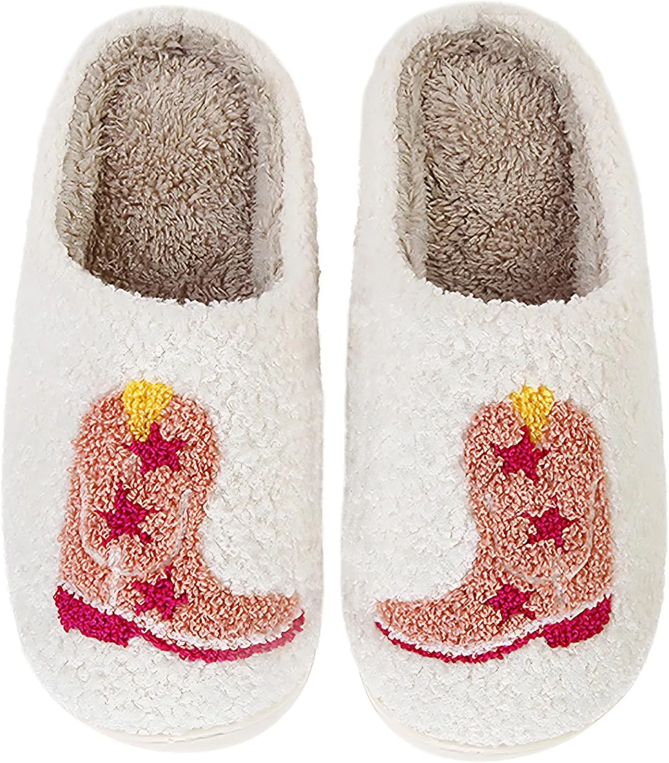Women Retro Cowgirl Cowboy Boots Slippers Plush Embroidered Cowgirl Hat Slippers Winter Cozy Warm House Shoes Indoor Outdoor