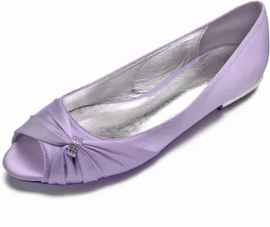 Women Satin Rhinestones Wedding Flats for Bride Prom Evening Party Dress Shoes Evening Party Wedding Dress Closed Party Low Shoes