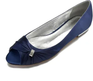 Women Satin Rhinestones Wedding Flats for Bride Prom Evening Party Dress Shoes Evening Party Wedding Dress Closed Party Low Shoes