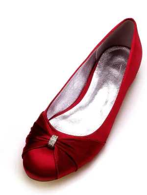 Women Satin Wedding Flats for Bride Round Toe Slip on Prom Evening Bridal Party Dress Flat Shoes 5049-2
