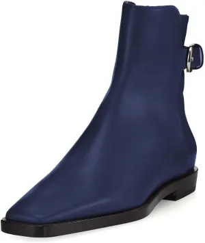 Women Square Closed Toe Flats Ankle Boot Strap Buckle Low Heel Short Booties Office Business Formal Shoe Size 4-16 US