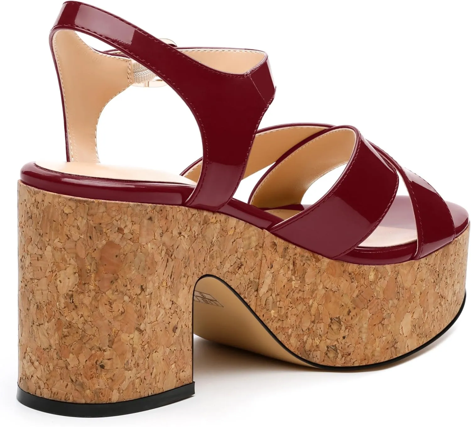Women's 3-Inch Chunky Wedge Sandals - Open Round Toe Platform with Adjustable Ankle Strap, Solid Color Heels for Work, Party & Date Nights