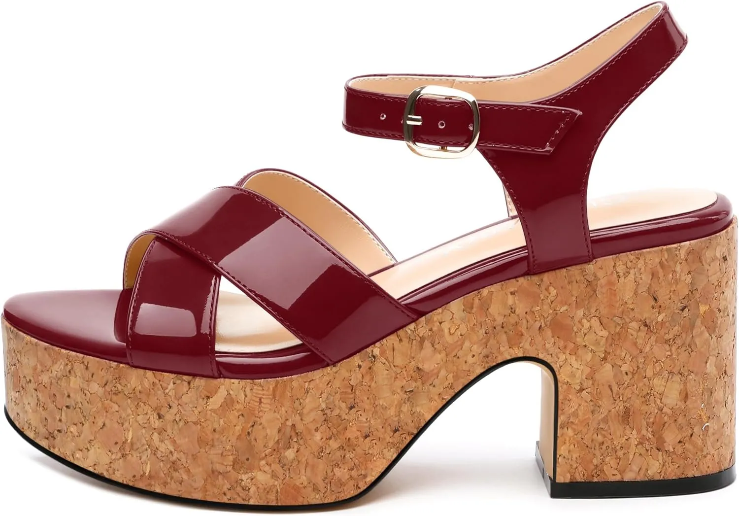 Women's 3-Inch Chunky Wedge Sandals - Open Round Toe Platform with Adjustable Ankle Strap, Solid Color Heels for Work, Party & Date Nights