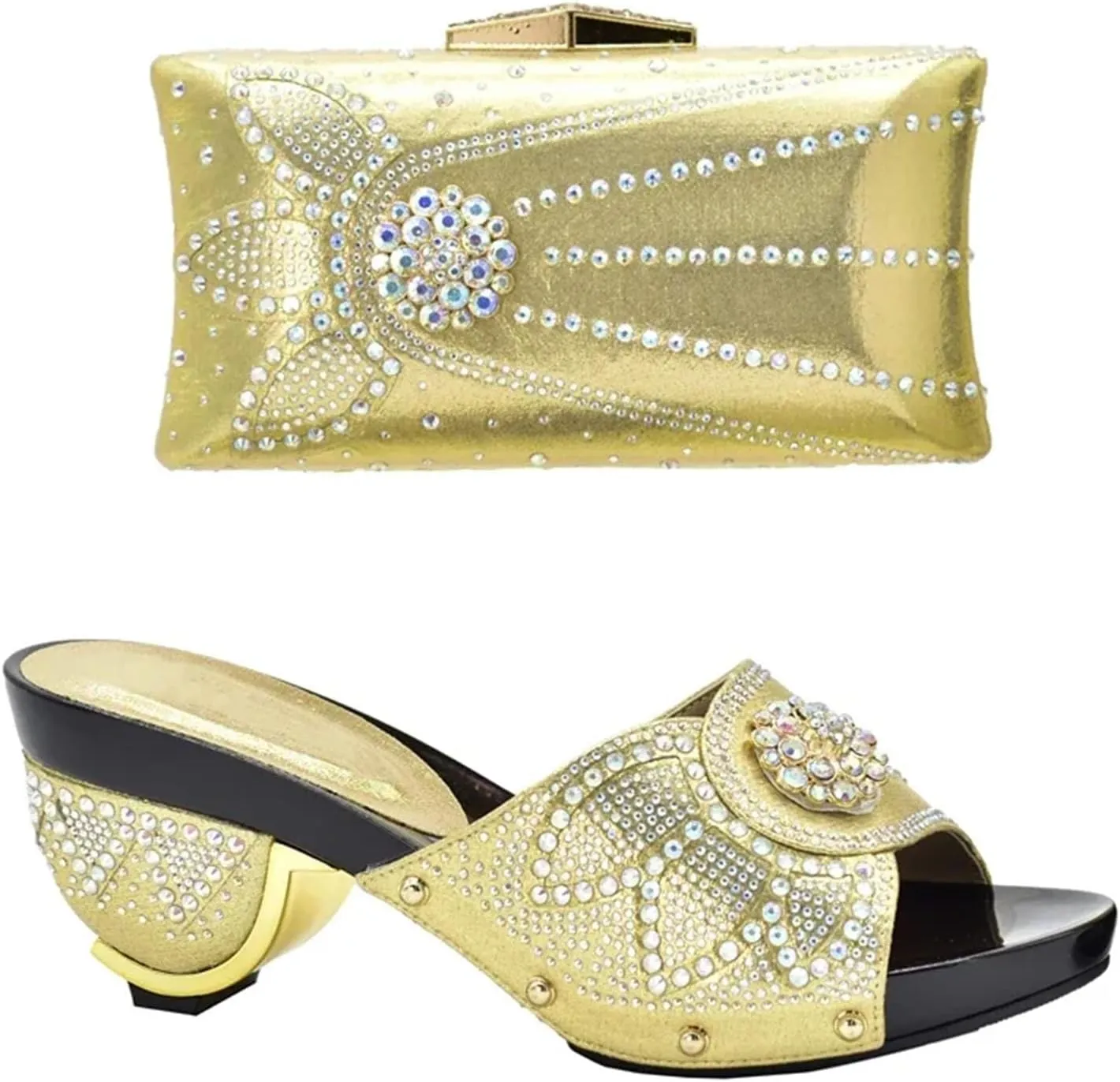 Women's African-Italian Artisan Collection - Hand-Painted Ankara Print Pumps & Matching Fabric Clutch for Cultural Weddings