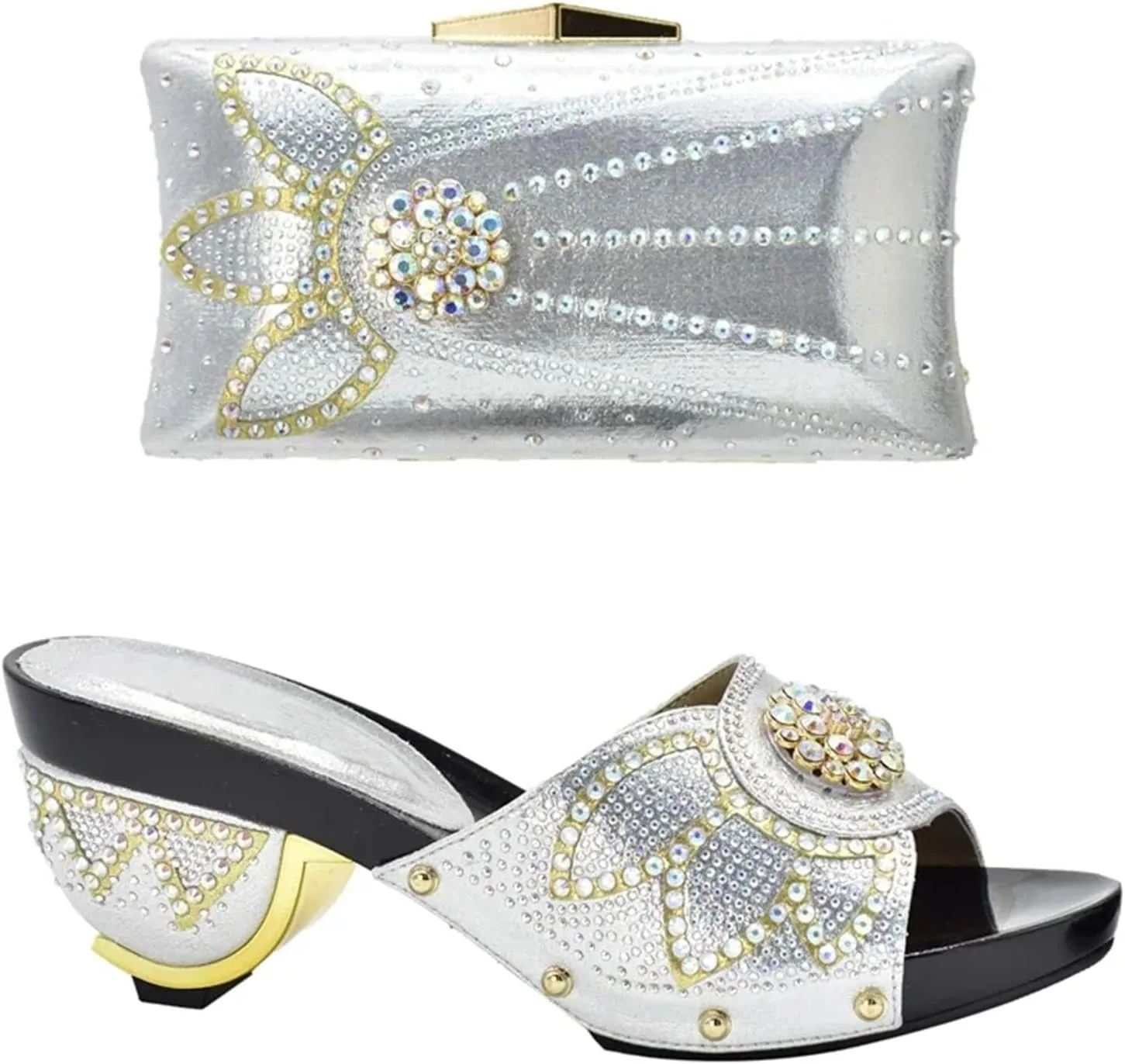 Women's African-Italian Artisan Collection - Hand-Painted Ankara Print Pumps & Matching Fabric Clutch for Cultural Weddings