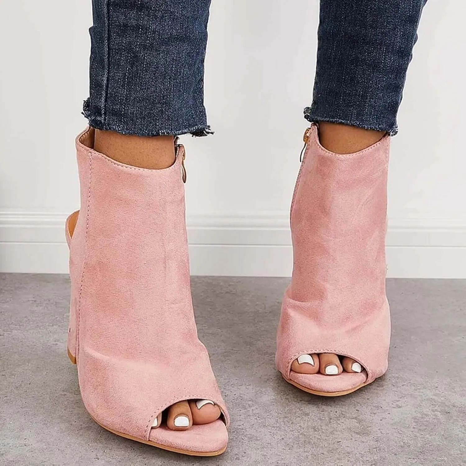 Womens Ankle Boots Dressy Open Toe High Heel Boots for Women Side Zipper Casual Trendy Outdoor Women Boots
