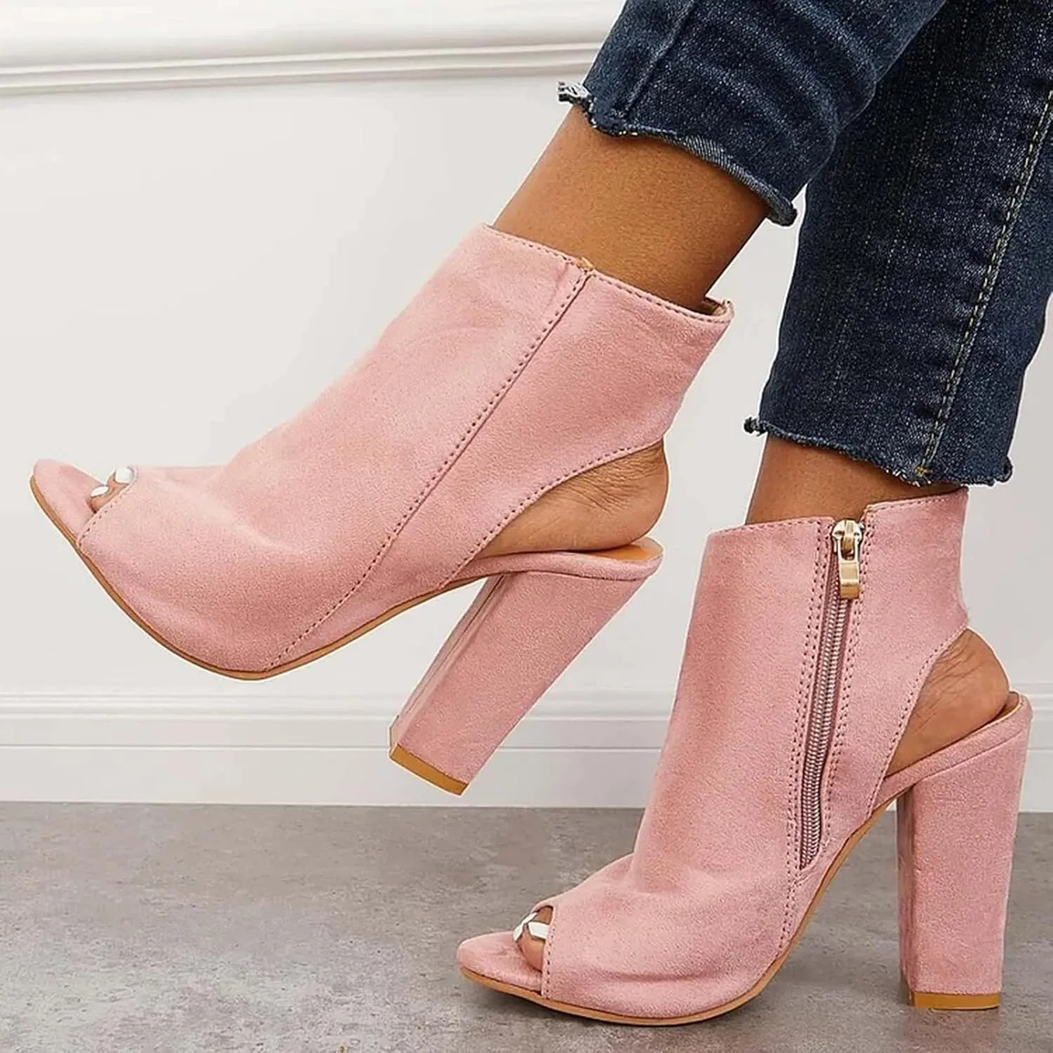 Womens Ankle Boots Dressy Open Toe High Heel Boots for Women Side Zipper Casual Trendy Outdoor Women Boots