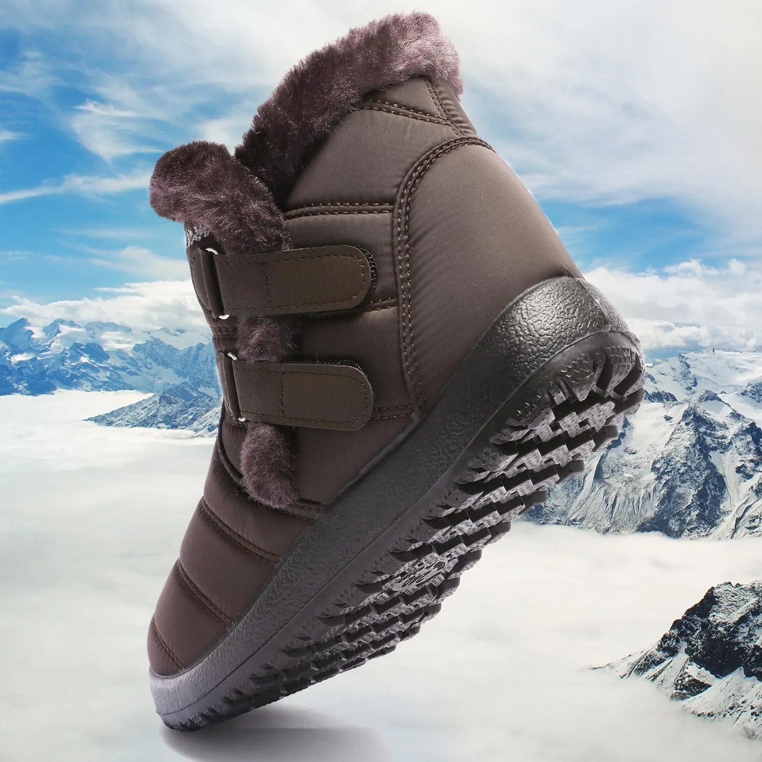 Womens Ankle Boots Warm Fur Lining Waterproof Outdoor Slip-on Winter Snow Booties