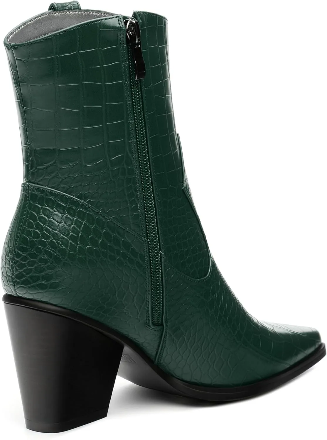 Womens Ankle Boots, Women Western Mid Calf Cowboy Boots Chunky Heel Side Zipper Pointed Toe Crocodile Cowgirl Short Boots Fall Winter Fashion Vintage Casual Dress Boots