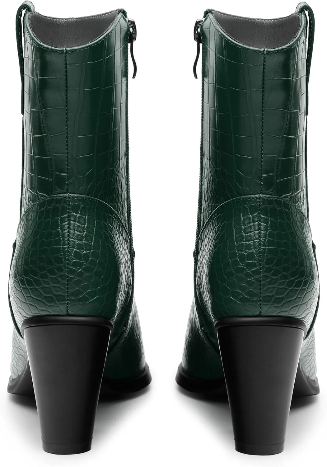 Womens Ankle Boots, Women Western Mid Calf Cowboy Boots Chunky Heel Side Zipper Pointed Toe Crocodile Cowgirl Short Boots Fall Winter Fashion Vintage Casual Dress Boots