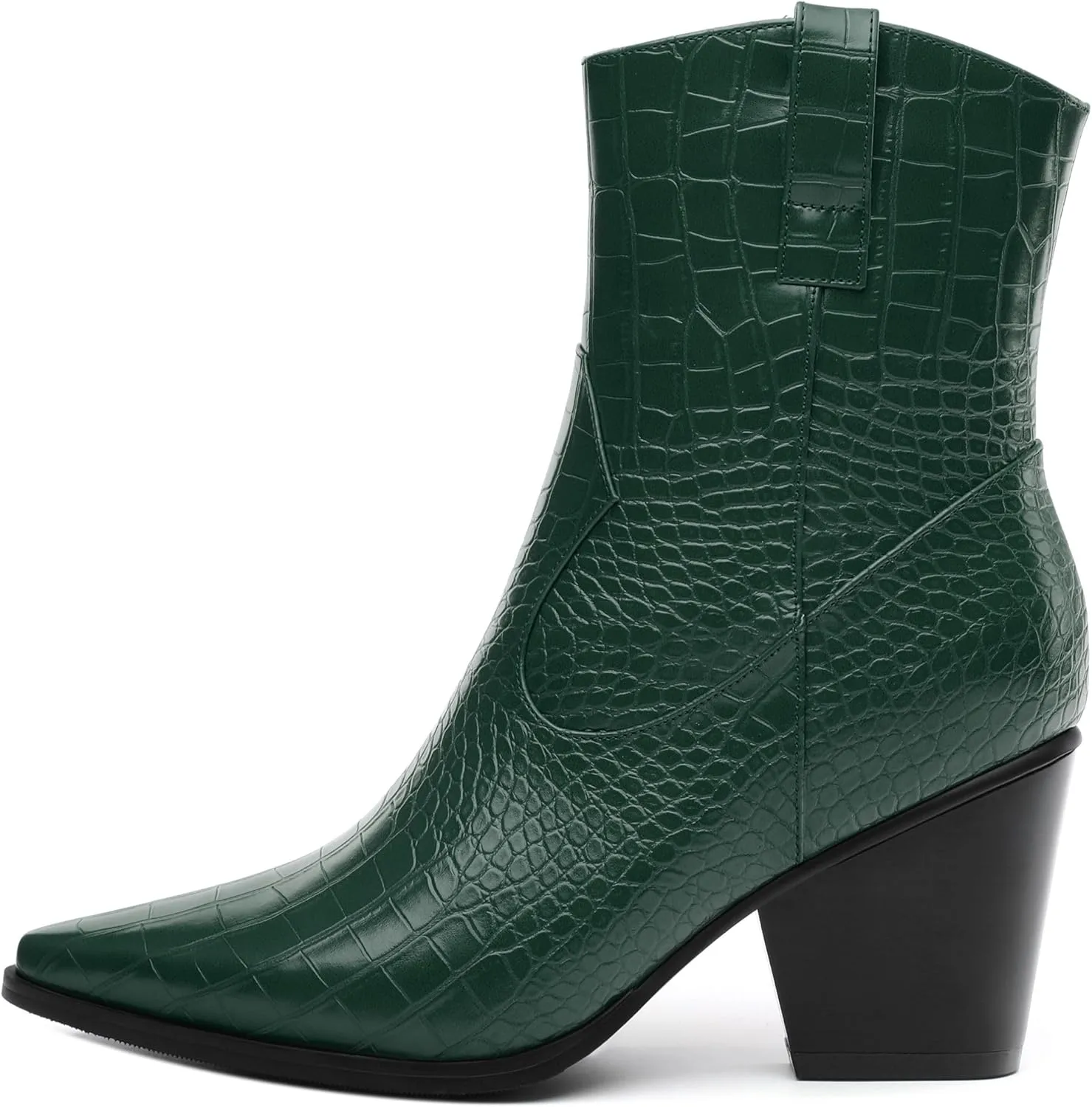 Womens Ankle Boots, Women Western Mid Calf Cowboy Boots Chunky Heel Side Zipper Pointed Toe Crocodile Cowgirl Short Boots Fall Winter Fashion Vintage Casual Dress Boots