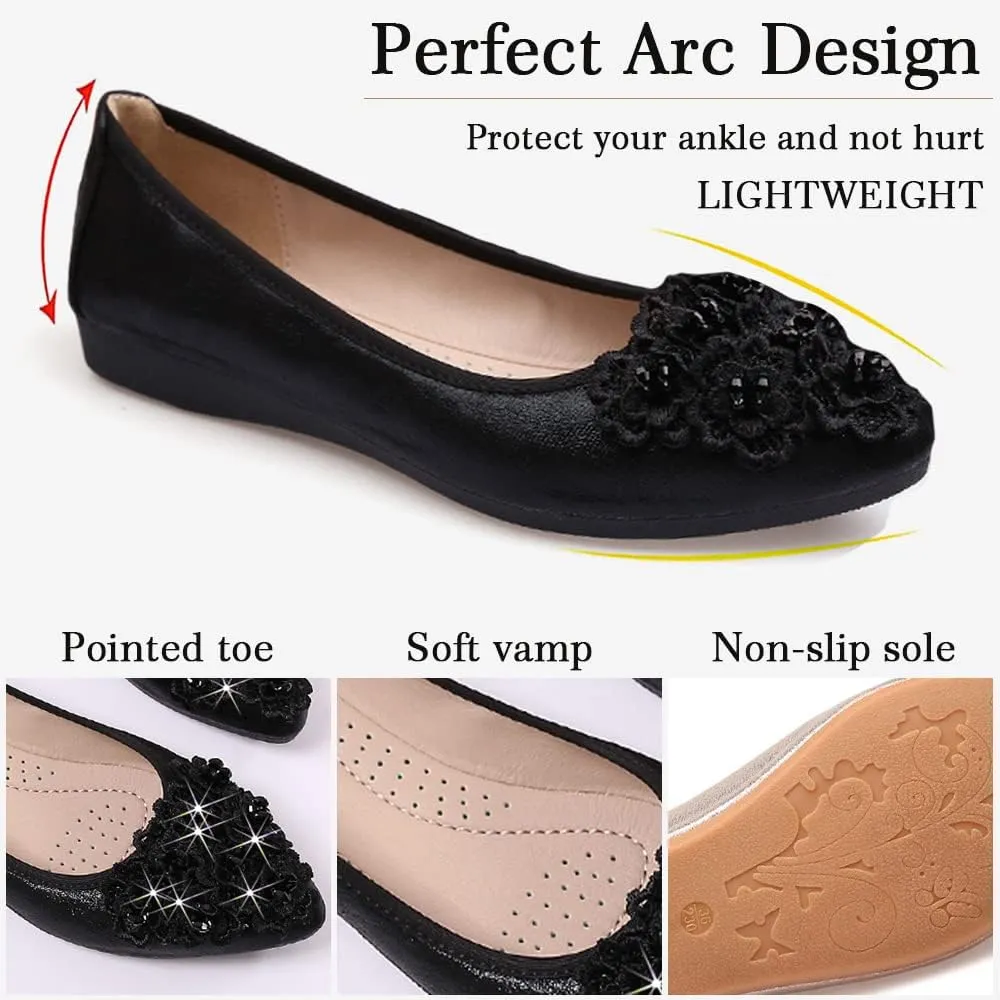 Women's Ballet Flats Foldable Casual Sparkly Rhinestone Wedding Ballerina Shoes Comfort Slip on Walking Flat Shoes