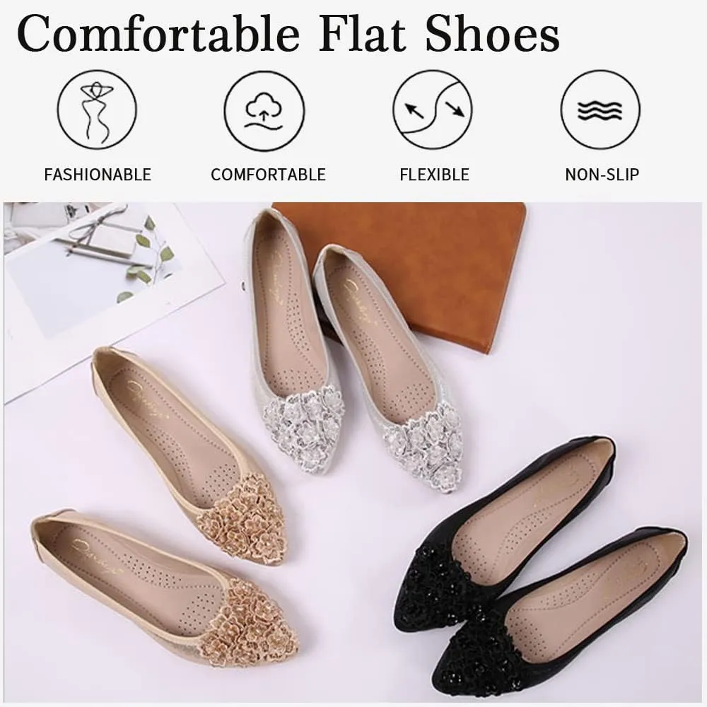 Women's Ballet Flats Foldable Casual Sparkly Rhinestone Wedding Ballerina Shoes Comfort Slip on Walking Flat Shoes
